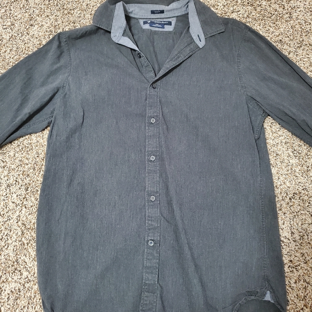 Mens american eagle button up black shirt